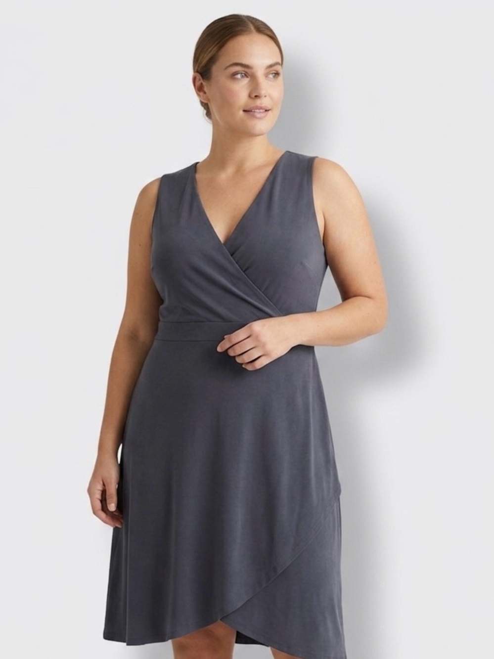 LOFT Charcoal Gray Wrap Midi Dress